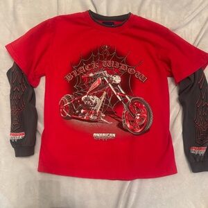 American Chopper Black Widow Shirt Youth L 2004 Spiderweb Sleeves Rare‎ Y2K